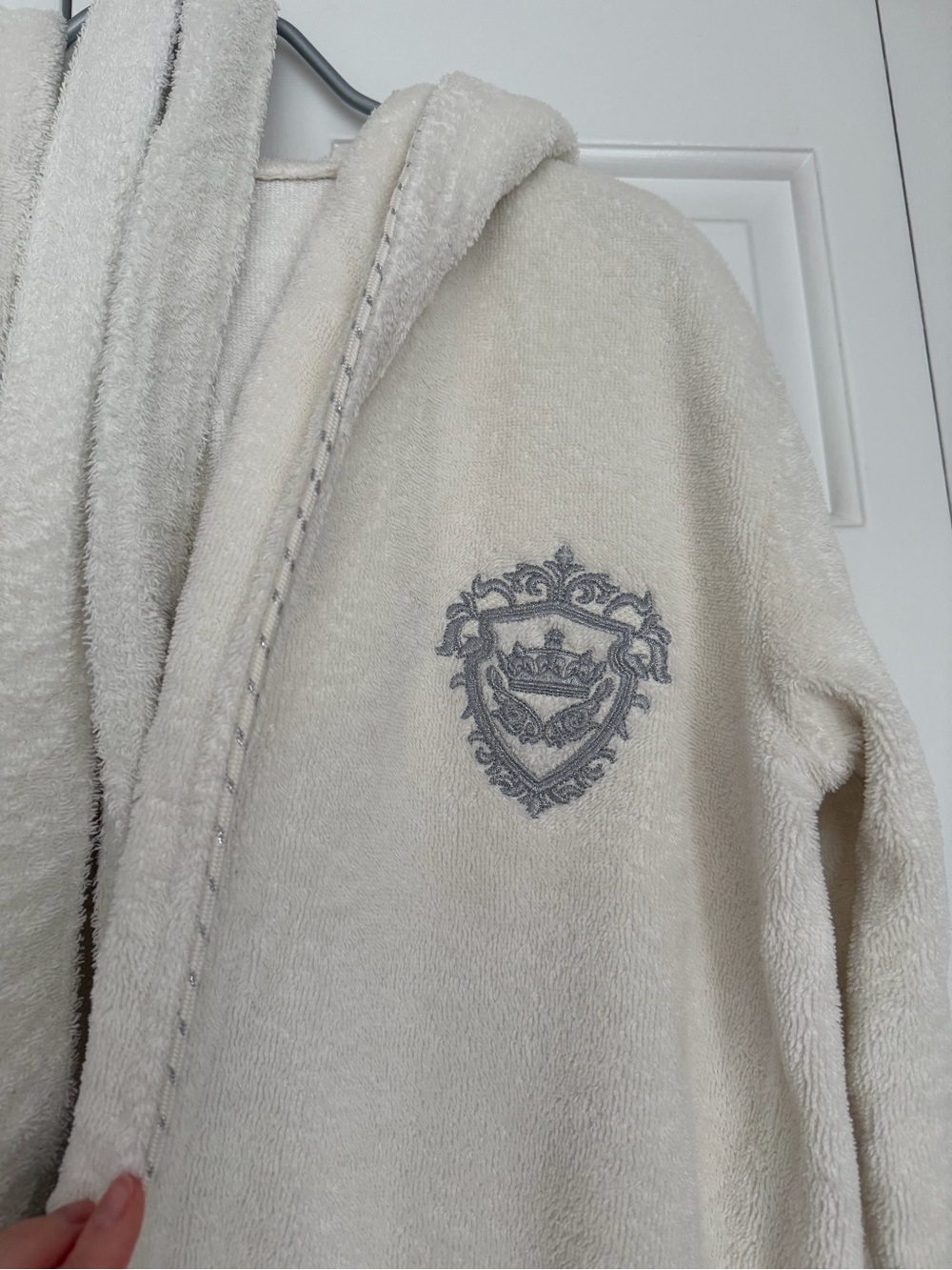Nusa Turkish Hooded Bathrobe Women’s S/M Ivory Bamboo Cotton Plush Spa Robe